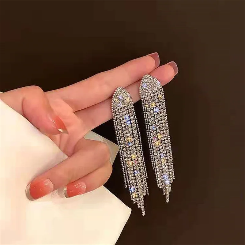 Classic Shiny Crystal Earrings Ladies Exaggerated Long Earrings Tassels Rhinestone Fashion Korean Jewelry dangle earrings crystal earrings long earrings crystal tassel earrings
