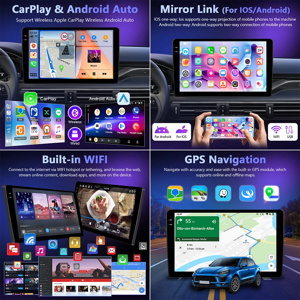 Radio de coche Podofo CarPlay Android Auto para Opel Corsa 2015/Opel Adam 2013-2016 con navegación GPS, radio multimedia 2Din para coche. 4