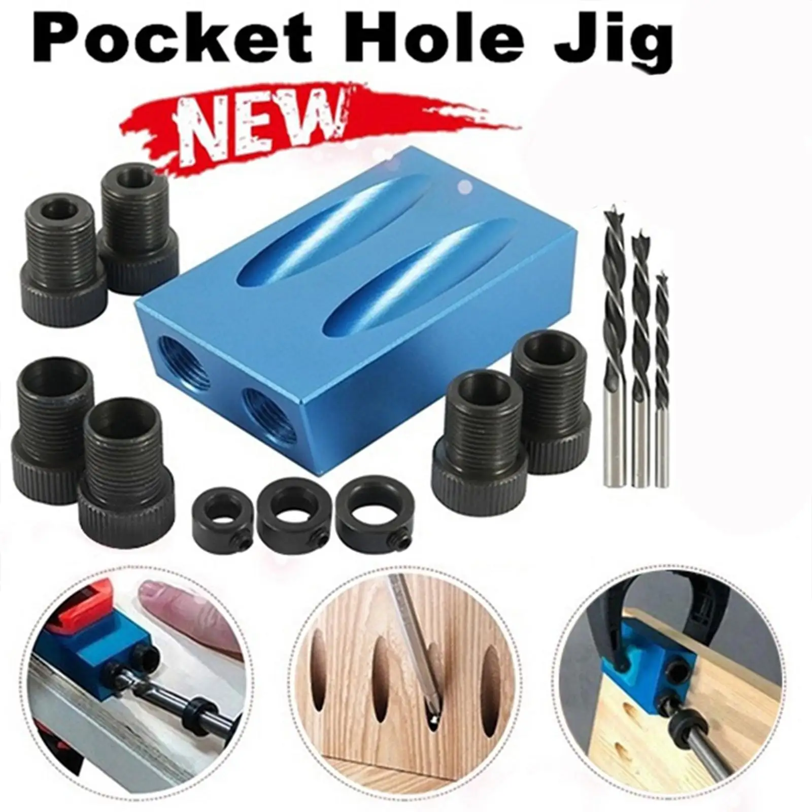 14PCS Pocket Hole Screw Jig 15 Degrees Dowel Drill Guide Kit Carpenters Woodwork Tool Oblique
