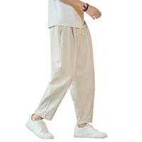 Pantalon en coton et lin pour homme, décontracté, solide, respirant, streetwear, droit, proximité, wstring, baggy, léger, sport, nouveau 5