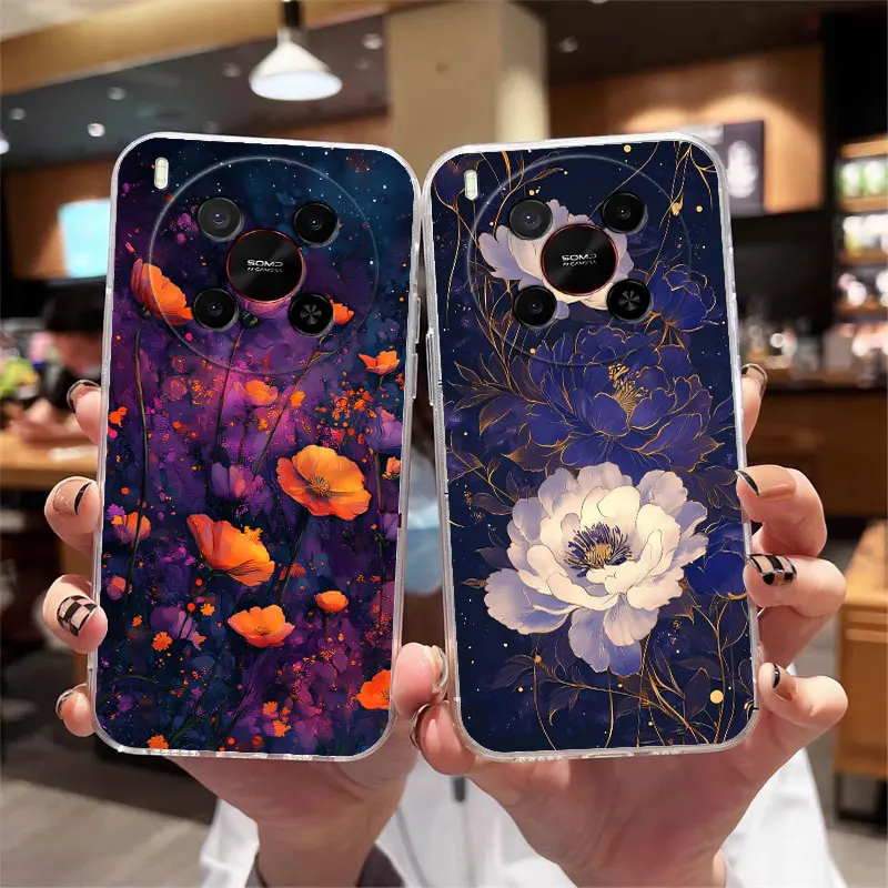 Clear Shockproof Soft Silicone Cat Design Phone Case - Flower Pattern Back Cover