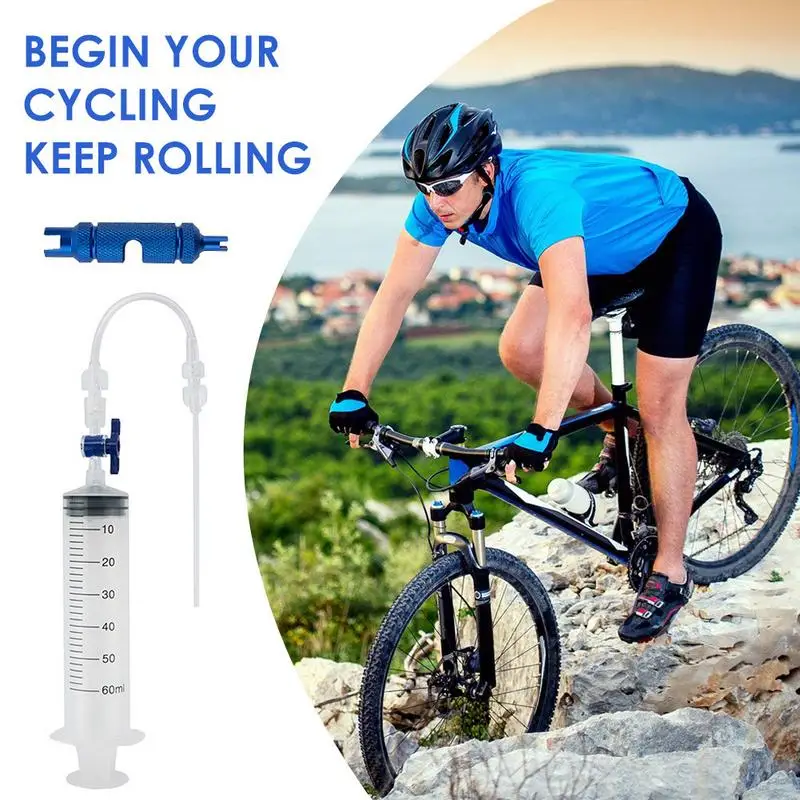 Bicycle Tubeless Tire Liquid Injection Tool 60ml Tire Tubeless Sealant Injector Syringe Rubber Hose Kit Cycling Bike Repair Tool