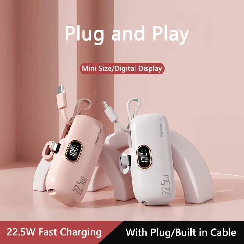 Mini Power Bank Da 5000Mah Per Apple Usb C Plug 22.5W Powerbank A Ricarica Rapida Per Iphone 15 Xiaomi Huawei Stazione Di Ricarica Portatile
