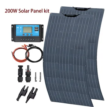 Solar Panel แผงโซล่ายืดหยุ่น19.8V 100W 100 W 12V 24V 200 watt ชุดแผงโซล่าตัวควบคุมที่สมบูรณ์สำหรับเครื่องชาร์จแบตเตอรี่12V 24V สำหรับบ้านรถเรือ RV 1