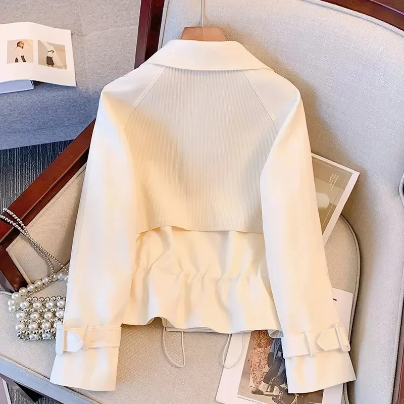 Purple Blazer Suit Collar Jacket Women's Short Waistband New Hepburn Trench Jacket For Early Spring Autumn Double-Breasted Coat