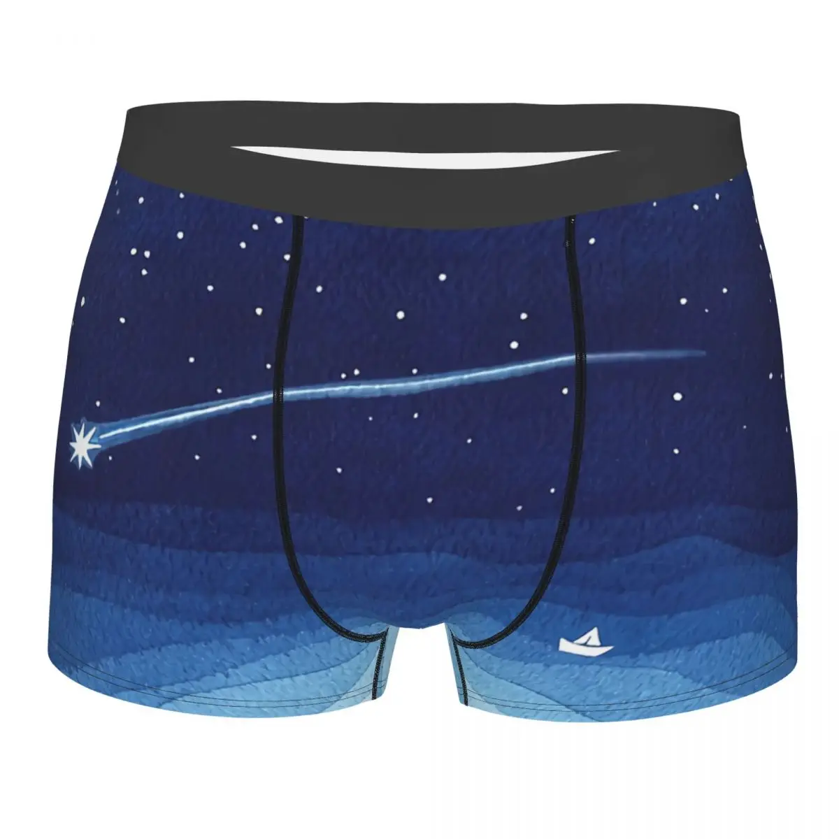 

Falling Star Shooting Sailboat Ocean Waves Blue Sea Underpants Breathbale Panties Men's Underwear Sexy Shorts Boxer Briefs