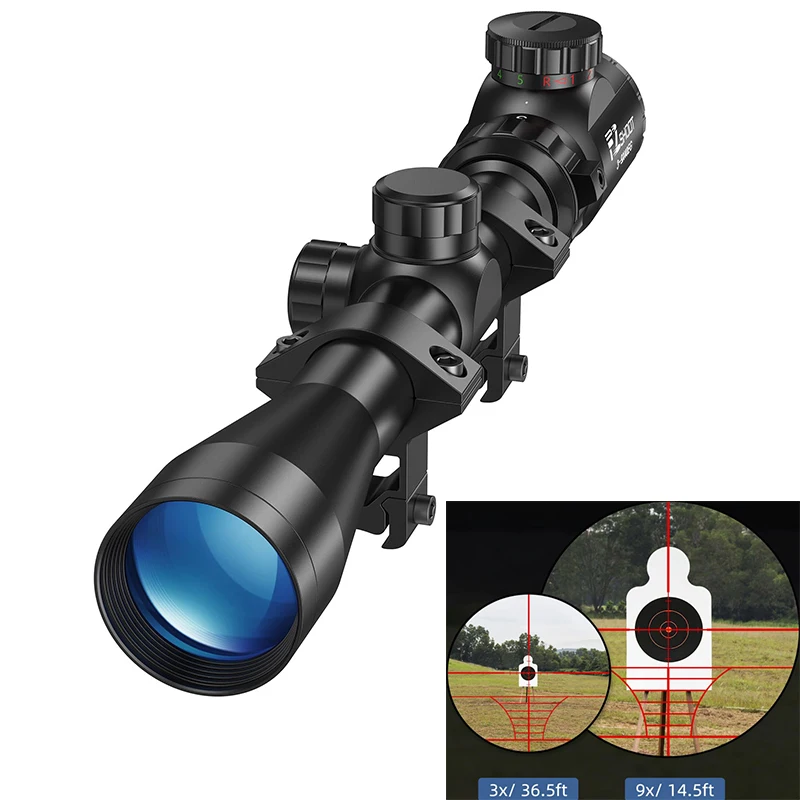 EZshoot 3-9x40 Rifle Scope Red Green Illuminated MOA Airsoft Optical Riflescope with 11mm Dovetail or 20mm Picatinny Rail Mount