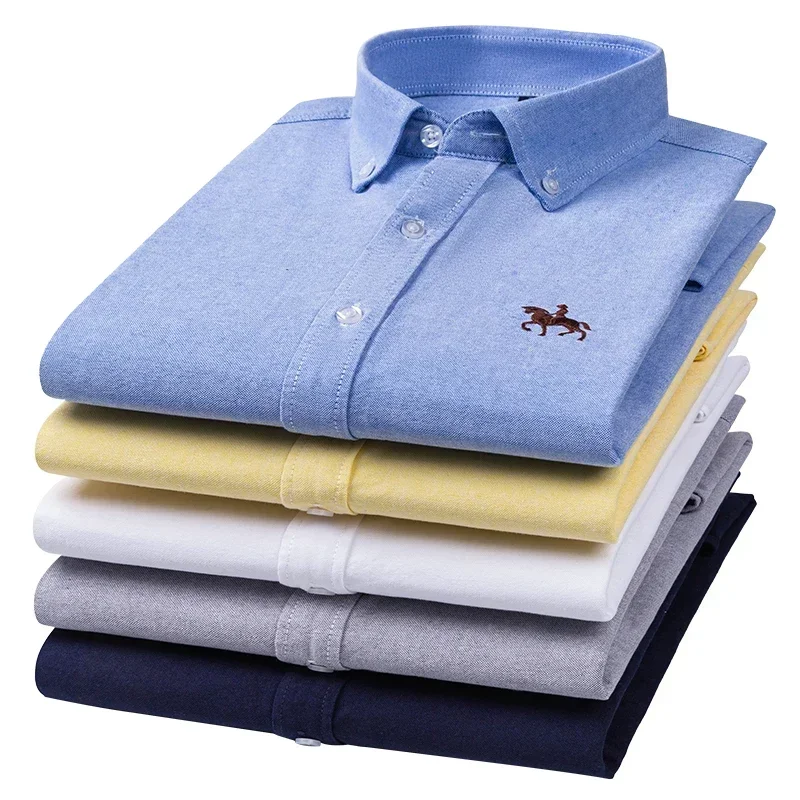 Chemise à manches longues pour hommes, 100% pur coton, Business décontracté, couleur unie, brodé, Oxford filé 1 Chemise à manches longues pour hommes, 100% pur coton, Business décontracté, couleur unie, brodé, Oxford filé 1