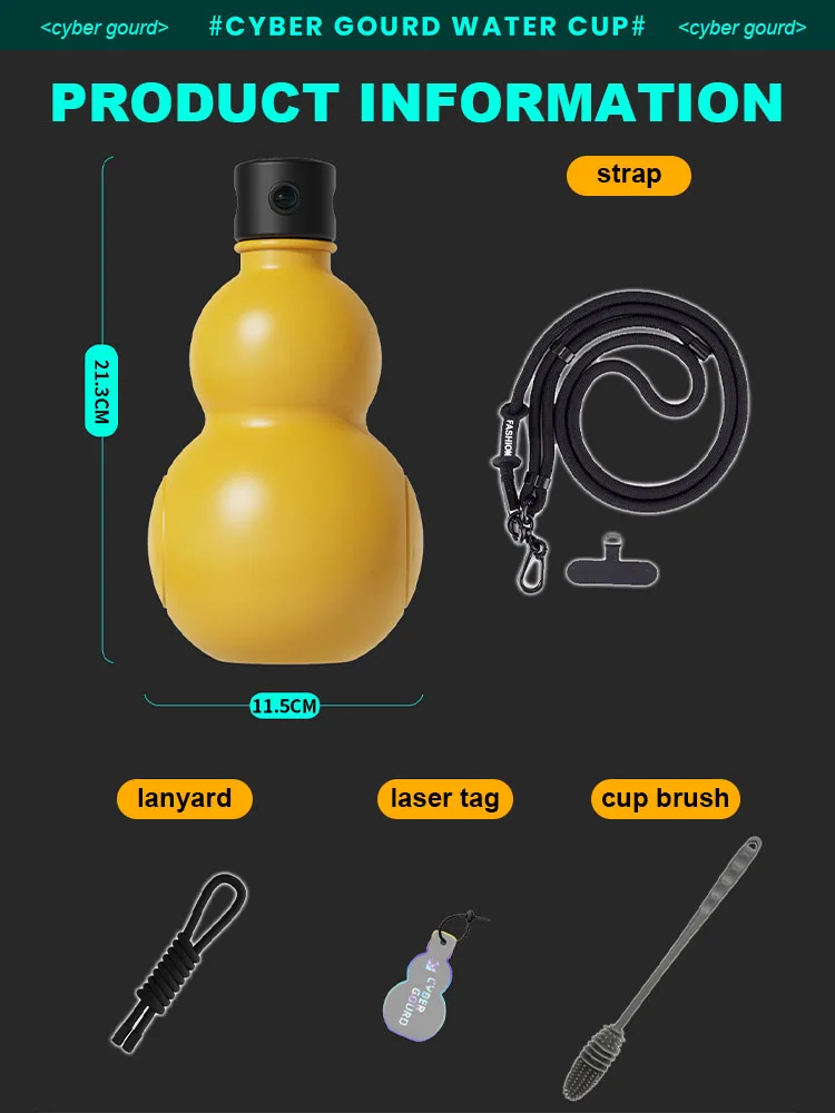 Retro-Inspired Gourd Water Bottle Large Capacity Wine Bottle PC Durable Water Kettle Sports Black Myth Wukong