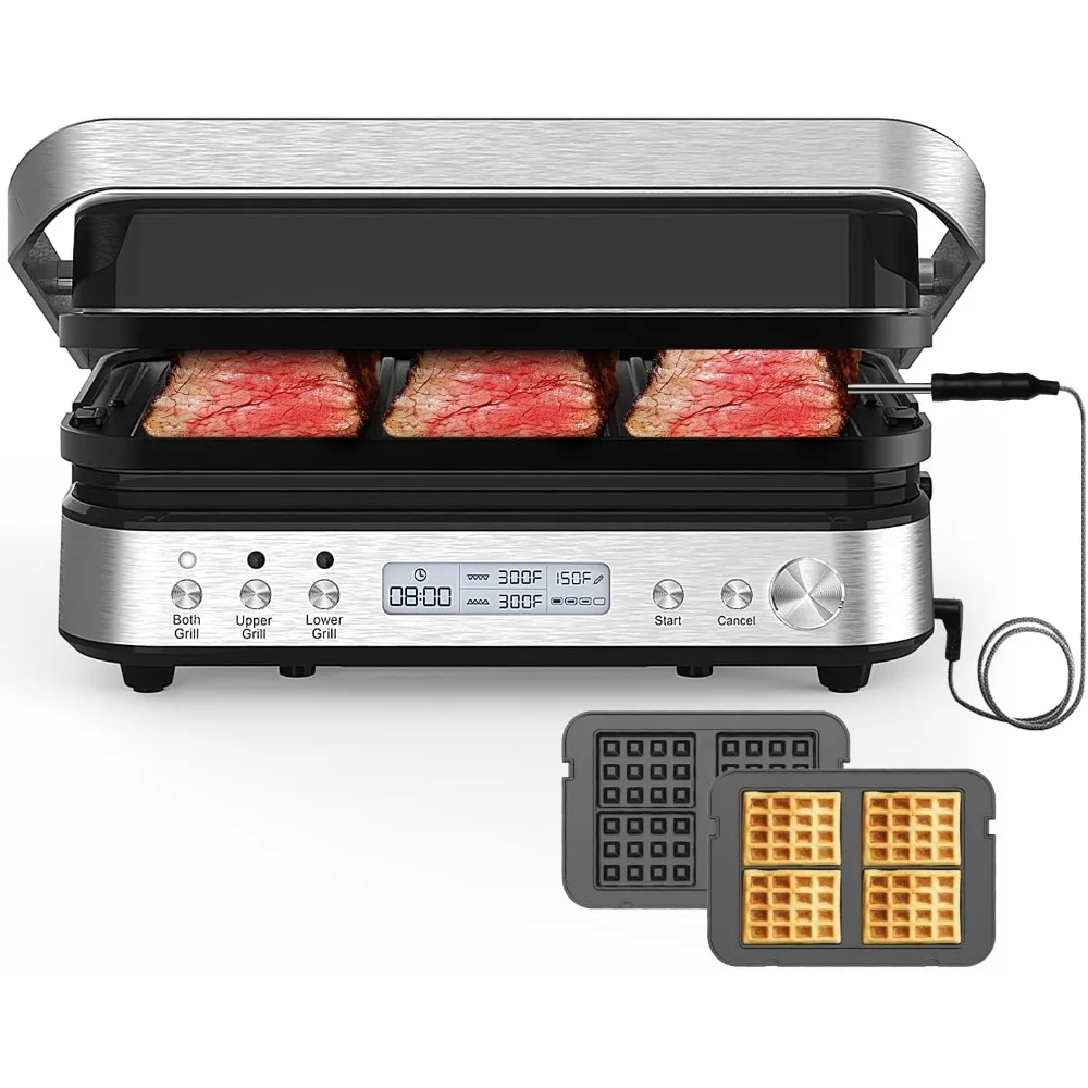 

6 in 1 Indoor Grill with Waffle Plates, Panini Press Grill Sandwich Maker, CATTLEMAN CUISINE Electric Contact Grill and Griddle