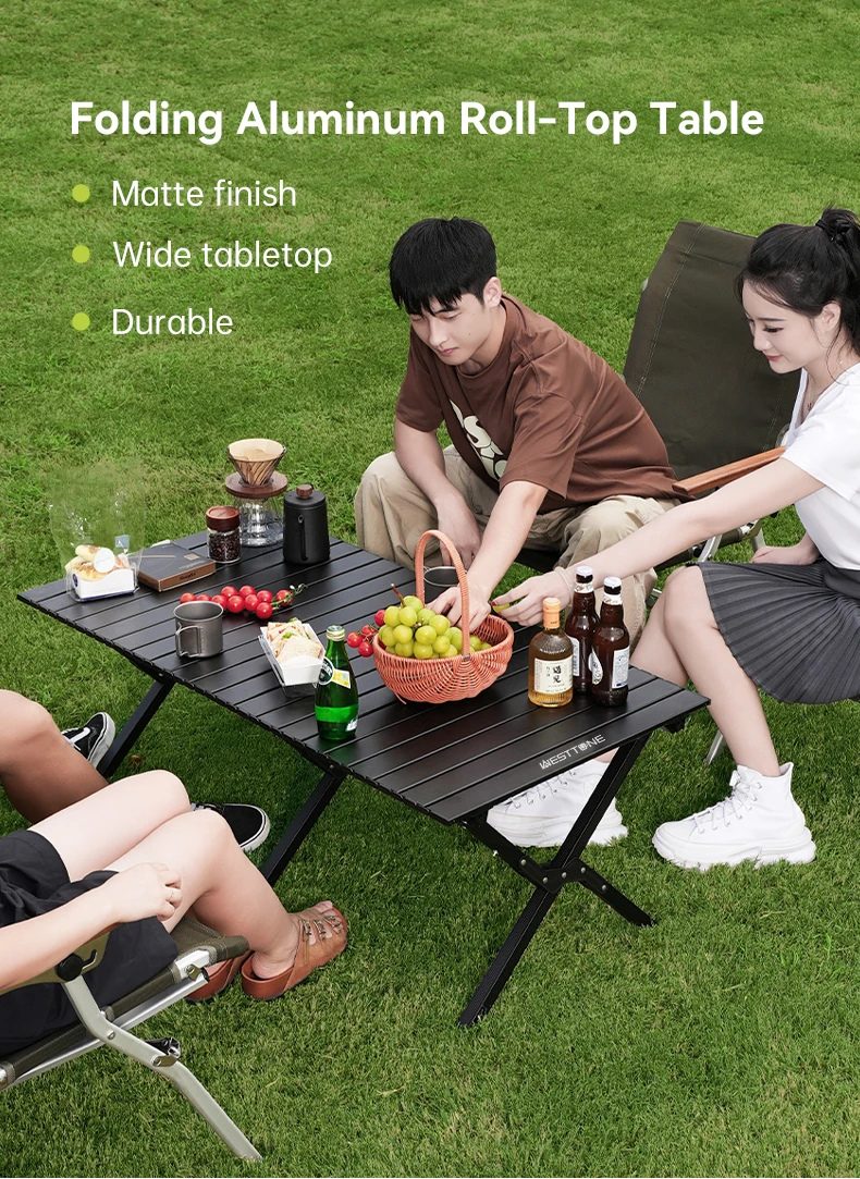 Aluminum folding camping table in outdoor use