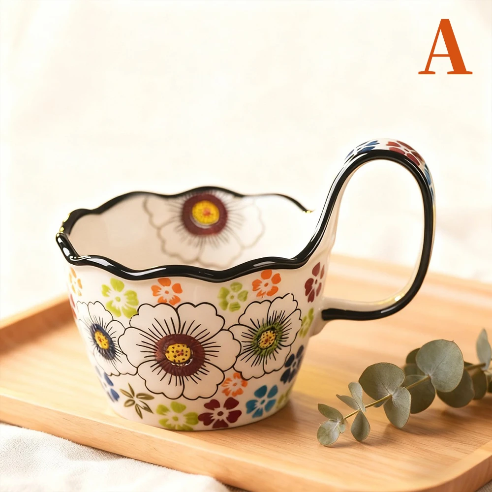 Hand-Painted Ceramic Floral Mug, Microwave Safe & Insulated for Hot and Cold Beverages