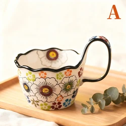 Hand - Painted Ceramic Floral Mug, Microwave Safe & Insulated for Hot and Cold Beverages (A)