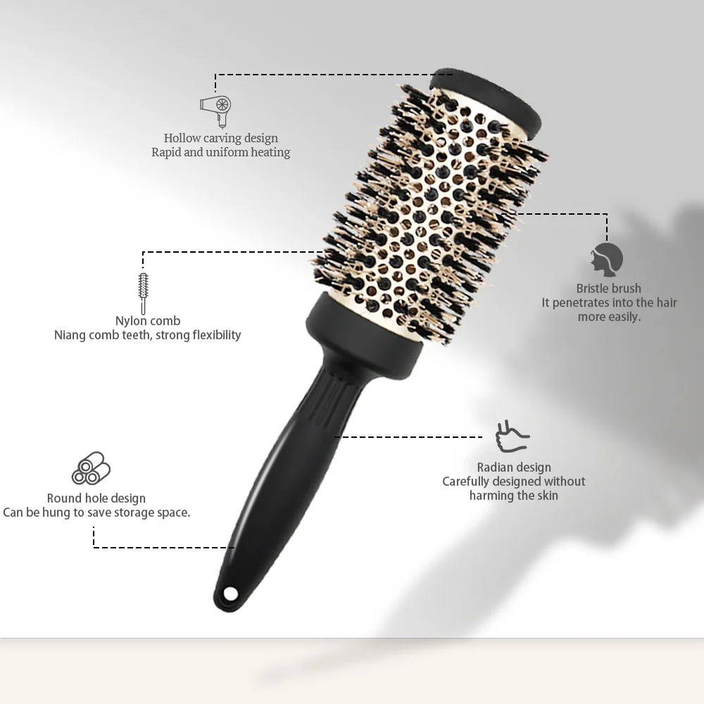 Hair Brush Comb Professional High Temperature Resistant Ceramic Iron Round Comb 5 Sizes For Blow Dry Salon Styling Tools 2