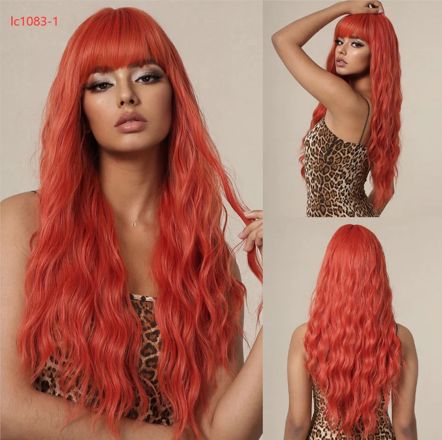 EASIHAIR Parrucche sintetiche lunghe e ondulate viola con frangia per donne Parrucca colorata per feste di cosplay di Halloween Fibra resistente al calore_voghion.com