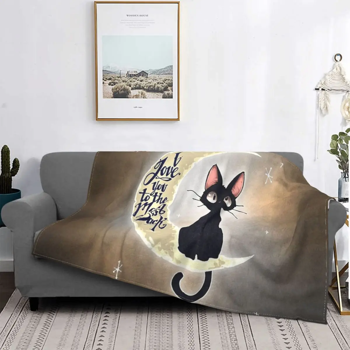 

Sofa Fleece Black Cat And Moon Pattern Throw Blanket Warm Flannel Cartoon Kitten Blankets for Bedroom Home Couch Bedspreads