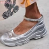 Crystal Ankle Strap Ballet Pump Sneaker Patchwork Round Toe Height Increasing Fashion Elegant Party Dress Sexy Women Shoes New 1