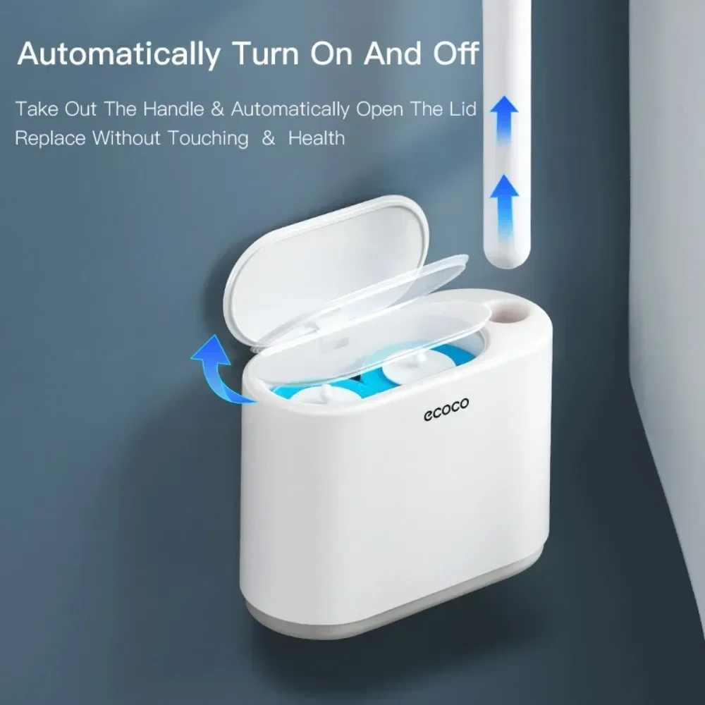 ECOCO Disposable Toilet Brush Plastic Wall Mounted Self Adhesive WC Brush Holder Replacement Brush Head Bathroom Cleaning Tools 3