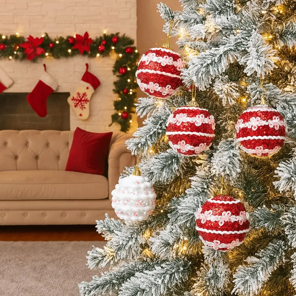 6CM Foam Christmas Balls Red White Colorful Christmas Balls Pendant Decorative Reusable Christmas Tree Pendant for Home