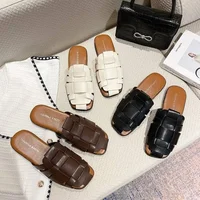 Leather Shoes for Women Low Heel Sandals Mules Slides Outside Woman Slippers Round Toe Flat Designer Natural Skin B Trend Eva F - Image 5
