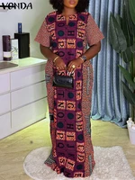 Plus Size Vintage Dress Women Summer Party Sundress Bohemian Short Sleeve V Neck Print Vestidos Casual Oversized Robe VONDA - Image 2
