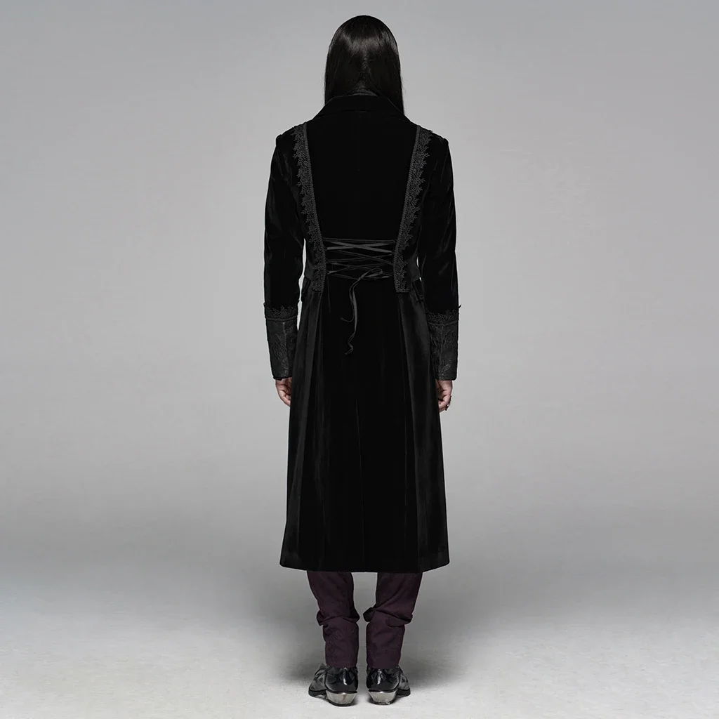 PUNK RAVE Men's Gothic Velvet Shuttle Weaving Jacquard Medium Length Jacket Halloween Club Party Cosplay Mens Long Coats