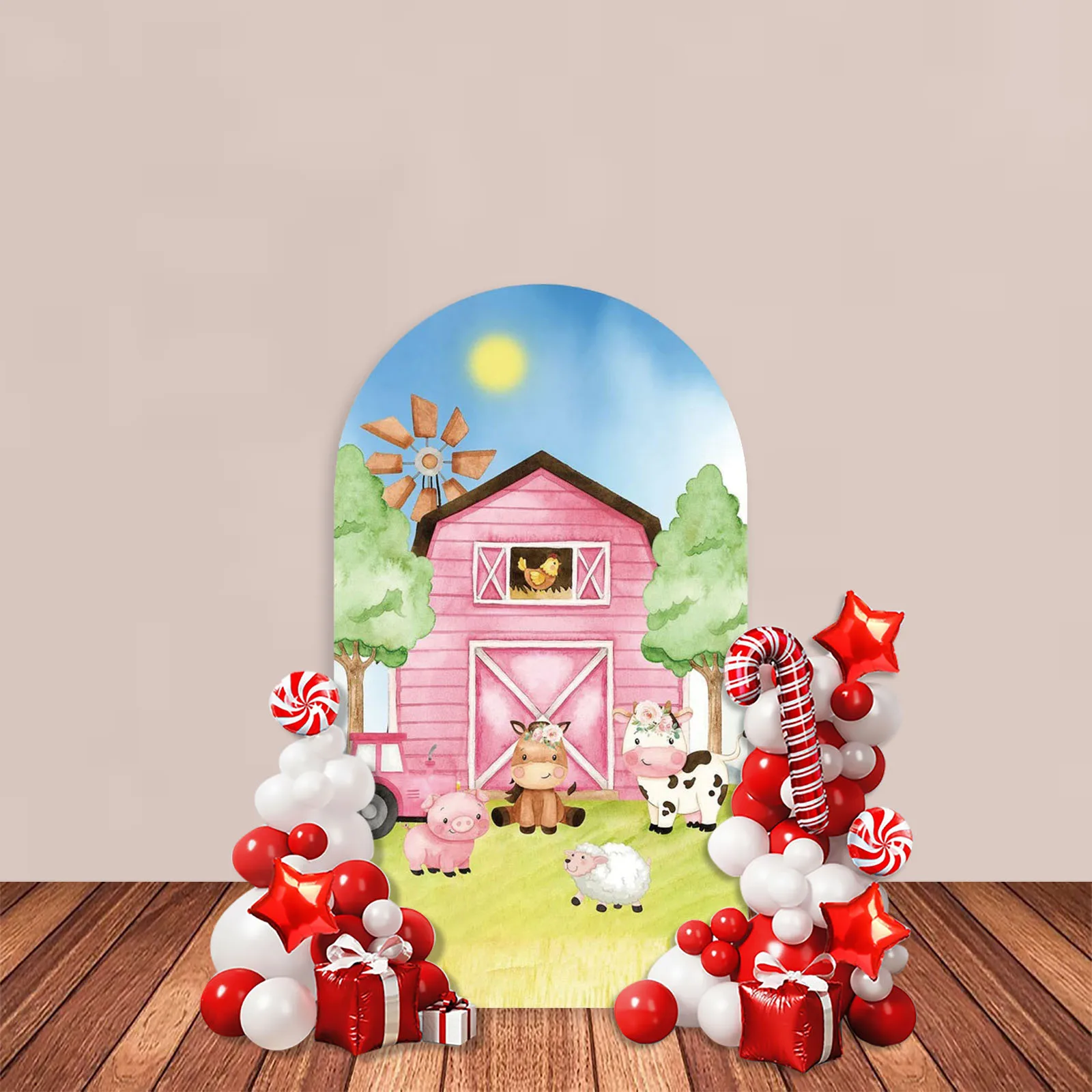 Aibini fazenda celeiro temático arco pano de fundo capa moinho de vento  leite vaca porco azul menino rosa menina aniversário chá de bebê festa  decoração fundo - AliExpress, image size:1600x1600