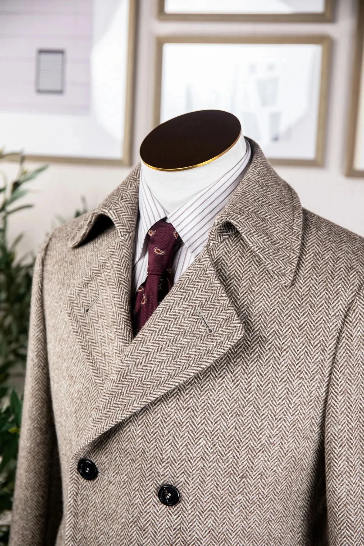 Winter Luxury Long Coat For Men Herringbone Notch Lapel Double Breasted Groom Wear Slim Fit Business Office 2 Pcs Jacket Pants