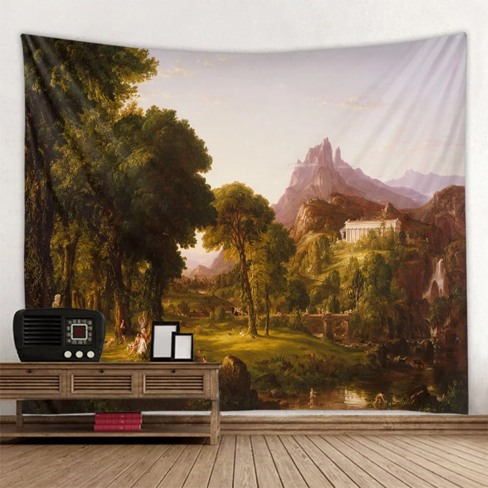Description Picture 5 of itemFrench Monet oil painting tapestry home landscape painting art wall hanging room decoration yoga mat sofa blanket bed sheet