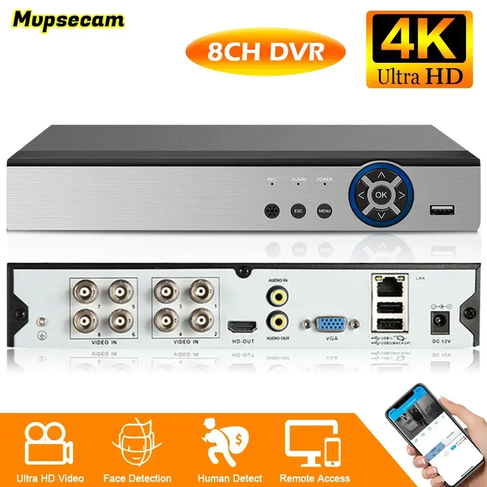 8CH 4K DVR Recorder AHD CCTV Digital HD Video Surveillance Camera System Xmeye Smart DVR For 8MP 5MP 4MP Analog Security Camera