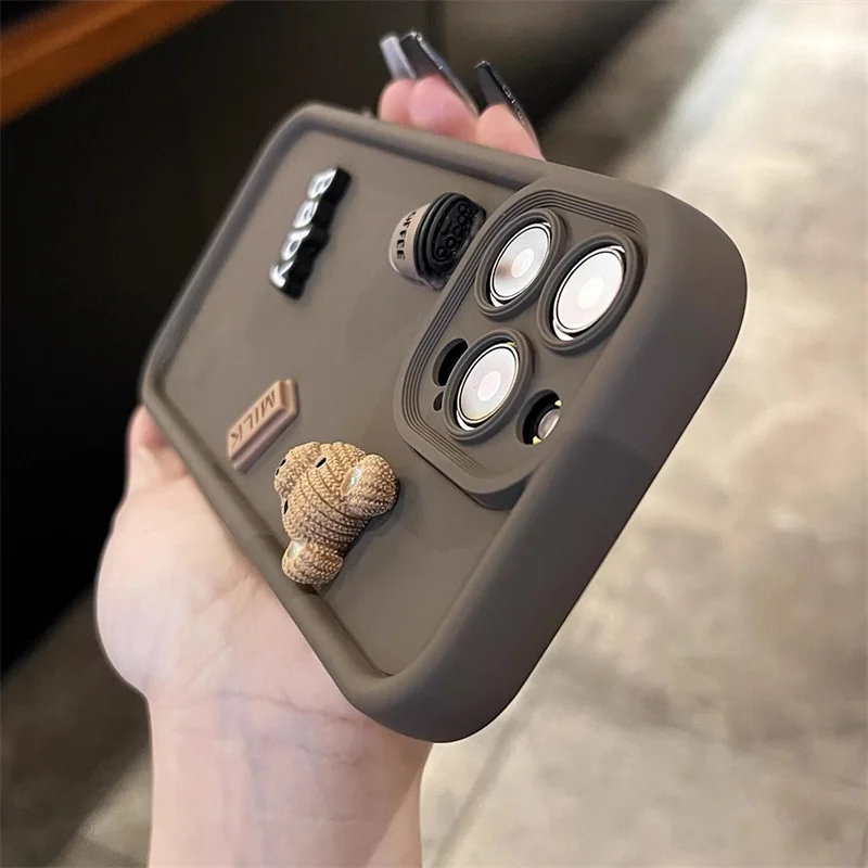 Charming 3D Bear Cartoon Coffee Phone Case – Soft Shockproof Cover