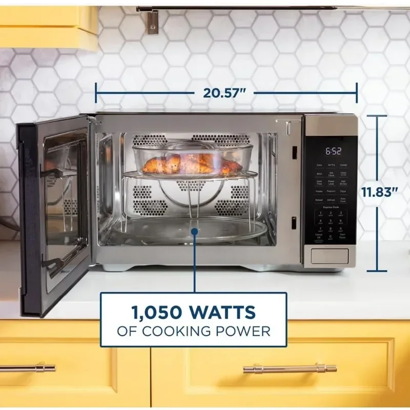 GE 1.0 Cu Ft Microwave Oven with Air Fryer, Broiler & Convection - 1050W, Stainless Steel 3