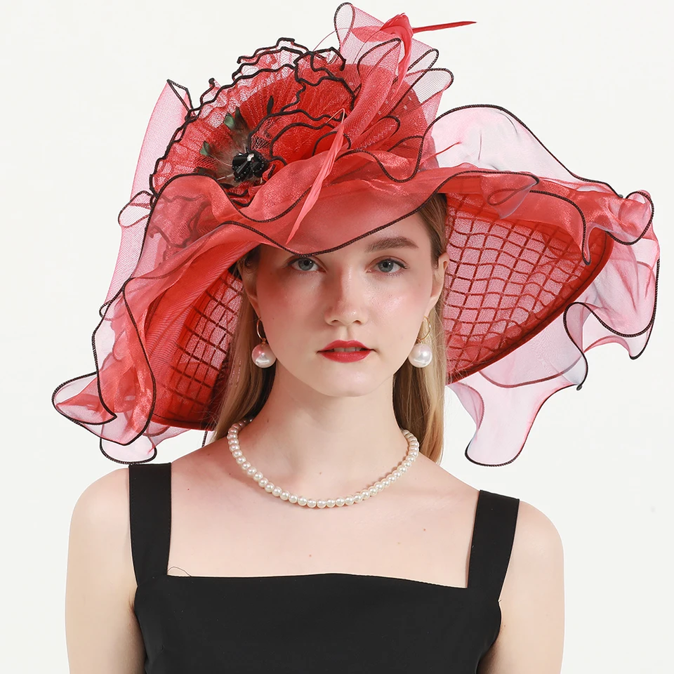 Cappello da donna Kentucky in organza, stile derby e chiesa, fascinator per matrimoni, matrimoni, design incantevole, velo in rete, per occasioni speciali, eventi formali, celebrazioni, Arancione