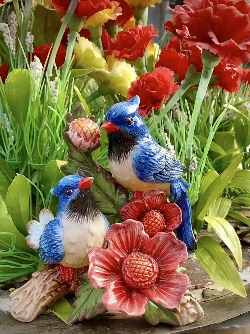 Ceramic Flower Bird Lovers Figurines, Cute Blue Ornament, Porcelain Animal  Figurine, Home Decor, Garden Crafts, Room Decoration