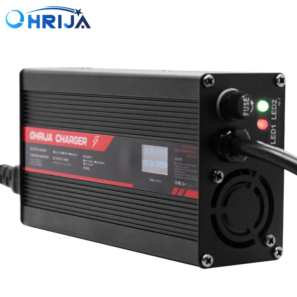 

OHRIJA 36V 10A Charger Smart Aluminum Case Is Suitable For 3S 36V LCD Dispay Lead Acid Battery OLED Display Fast Charger