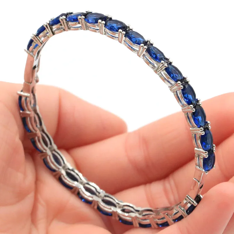 13g Customized 925 SOLID STERLING SILVER BRACELET Fancy Fire Rainbow Mystic Topaz White Sapphire Tanzanite Ladies Engagement 8.5