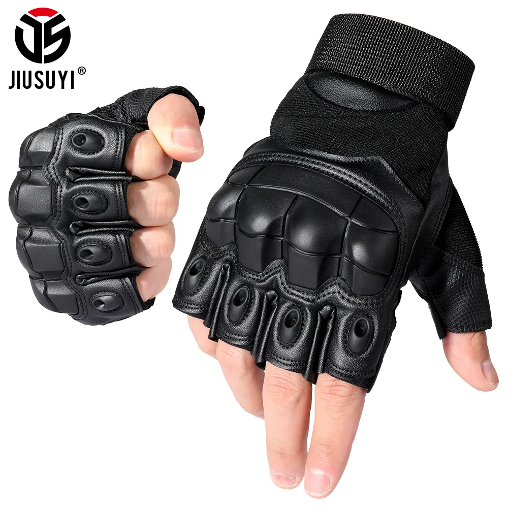 PU Leather Tactical Half Finger Gloves Army Military Airsoft Combat