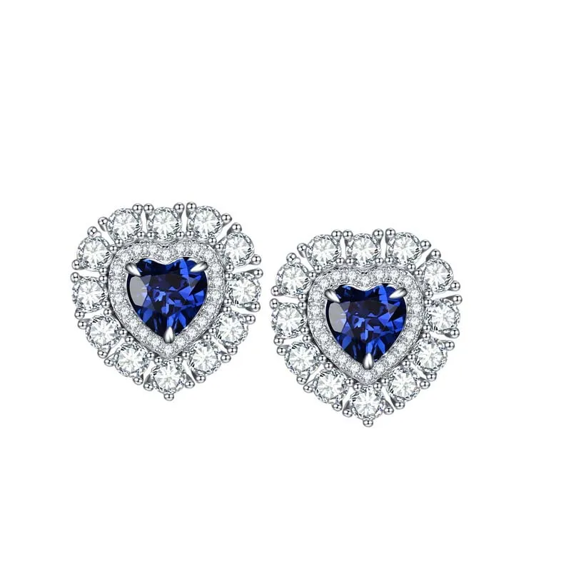 

BOEYCJR S925 Silver 7A Zircon Synthetic sapphire Heart 6x6mm Fine Jewelry Elegant Stud Earrings for Women