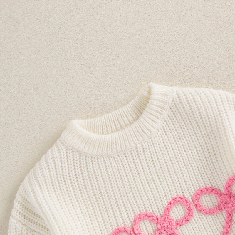 FOCUSNORM 0-7Y 5 Farben Herbst Winter Baby Mädchen Niedlichen Pullover Bowknot Stickerei Warme Gestrickte Lange Ärmel Pullover Strickwaren – Detail 9