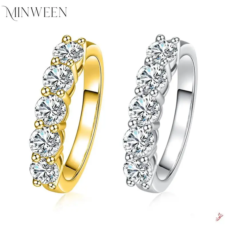 

MINWEEN 4mm D Color Moissanite Wedding Ring 925 Sterling Silver 18K Gold Plated Eternity Band Engagament Rings