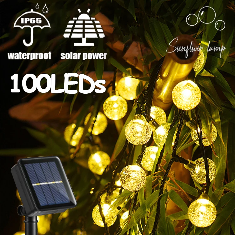 Solar String Lights Outdoor 100 LED Crystal Globe Lights Waterproof Solar  Festoon Fairy Light for Garden Christmas Party Decor