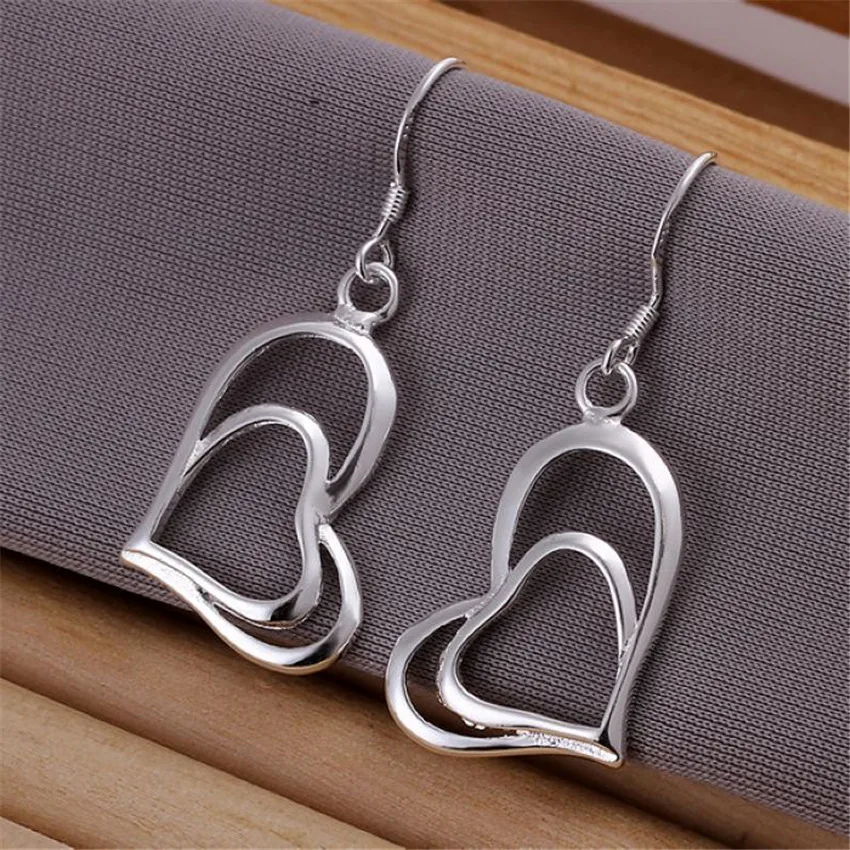 Hot Charms 925 Sterling Silver romantic love heart Earrings for Women fashion party wedding Jewelry Couple gifts