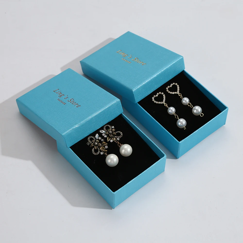 

24pcs/Lot Square Jewelry Packaging Box Light Blue Paper Necklace Ring Earrings Bracelet Gift Box for Christmas Party Custom Logo