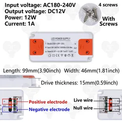 Ultra - Thin LED Power Supply Transformer for Strip Lighting, 12W - 120W, DC 12V/24V (DC12V 12W 1A)