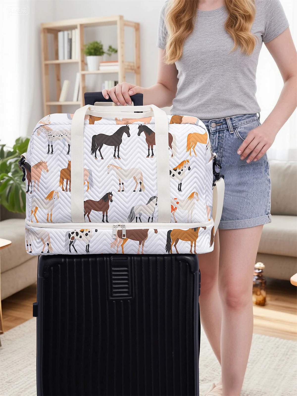 Lightweight wave patterned travel Dufile bag, large capacity sports and fitness storage bag, portable weekend overnight bag