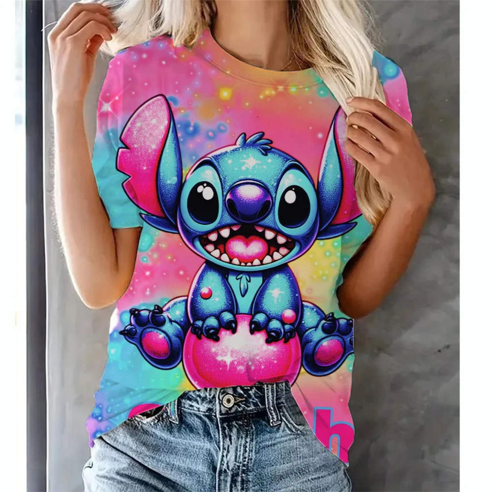 thumbnail image 1 of Camiseta de dibujos animados divertidos de Disney Stitch Camiseta de mujer con estampado de Lilo Stitch Camiseta estilo hip hop Ropa de mujer, 1 of 5