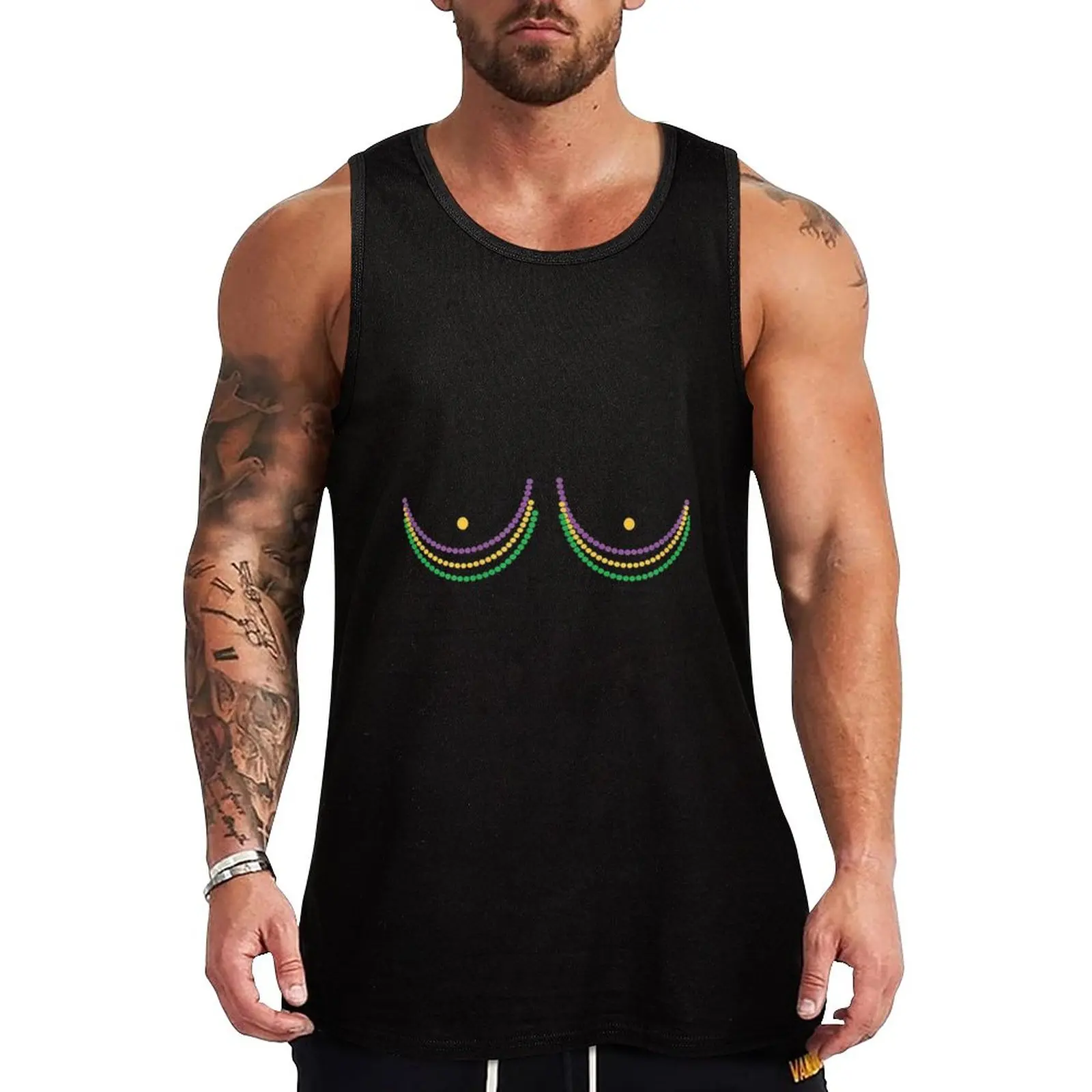 

New Boob Mardi Gras| Funny Beads Boobs Outline Gift Tank Top sports suits Men's sports t-shirt