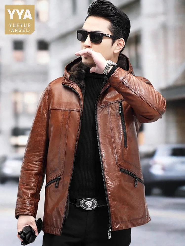 Real Mink Fur Lining Jacket Men Winter Thick Warm Work Parkas Mid