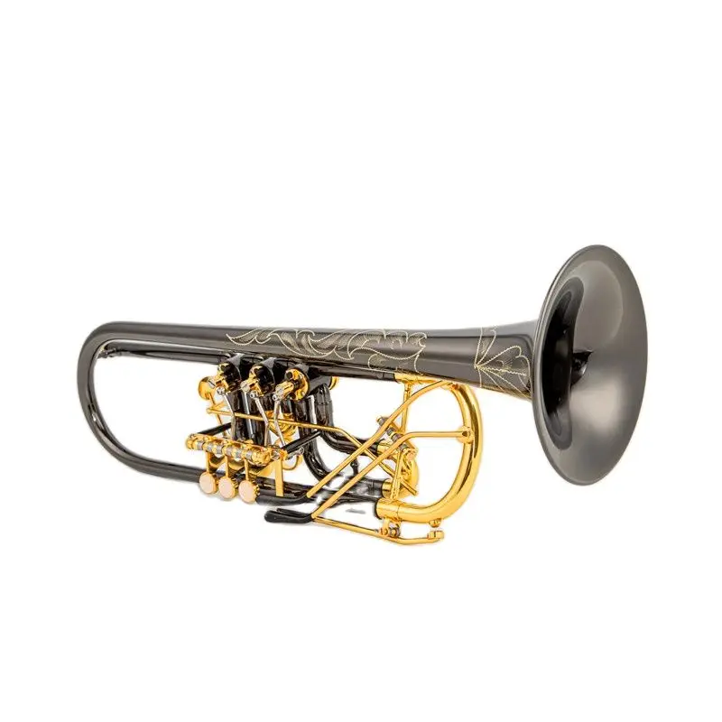 

Rotary valve type quality Bb Trumpet B Flat Brass Black nickel gold Professional Trumpet Musical Instruments with Leather Case