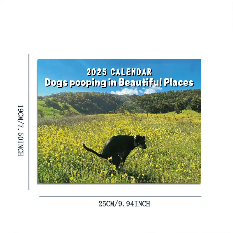 Wall Calendar 2025 Dogs Pooping Beautiful Places Funny Gag Gifts Holiday Christmas White Elephant Gifts